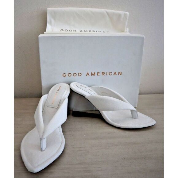 Good American Women's Sz 8.5 White Terry Cinder F*cking-Rella Wedge Sandals - Picture 1 of 7